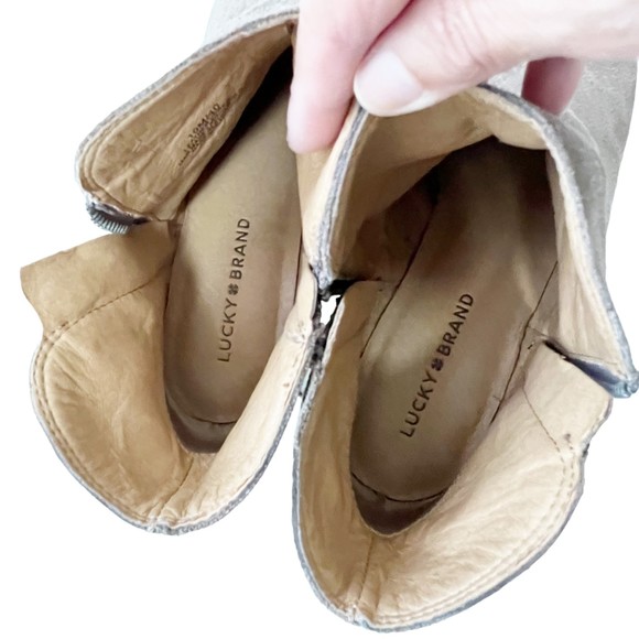 Lucky Brand LK Breah Suede Heeled Ankle Booties Taupe Women's Sz 10M/40 EUC! - Picture 7 of 11